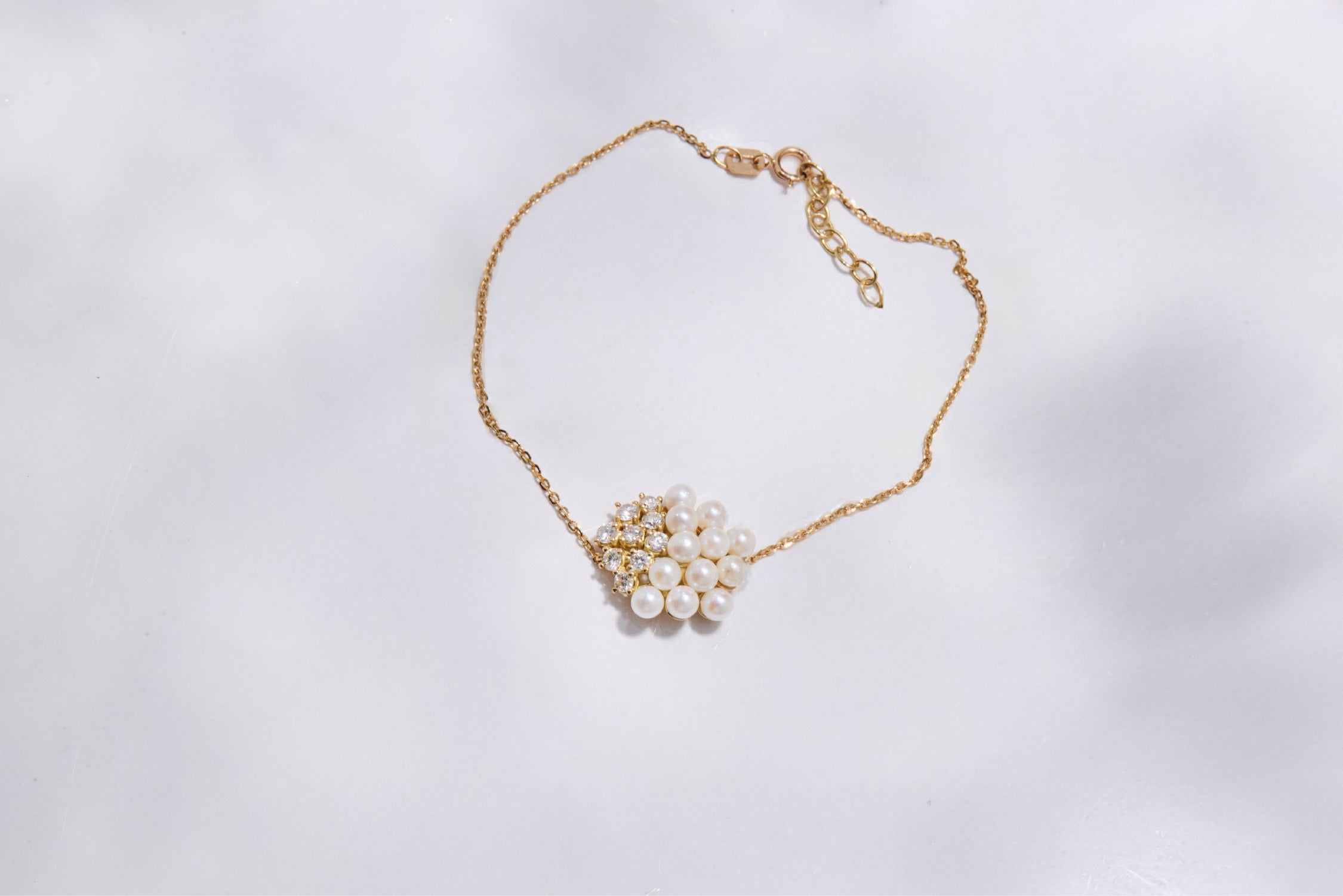 Clustered Elegance , Pearl & Diamond Bracelet