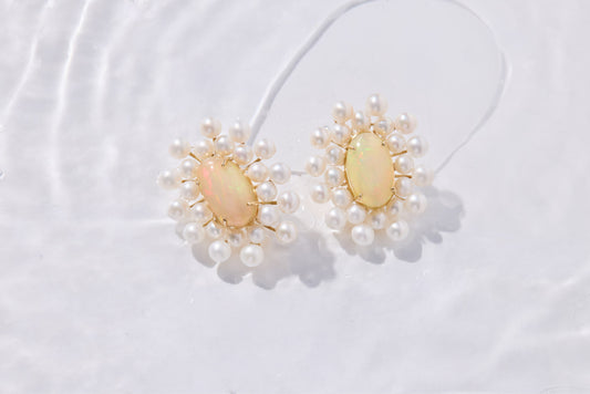 Opal & Pearl Halo Earrings