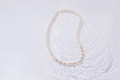 Pearl Necklace with Delicate Yellow Gold Accents
