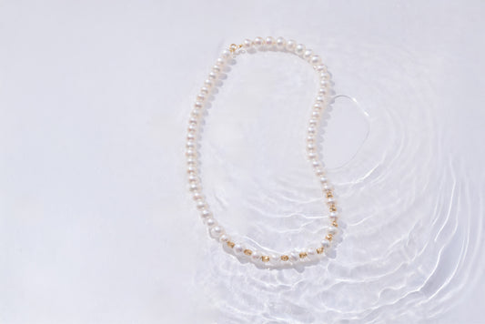 Pearl Necklace with Delicate Yellow Gold Accents